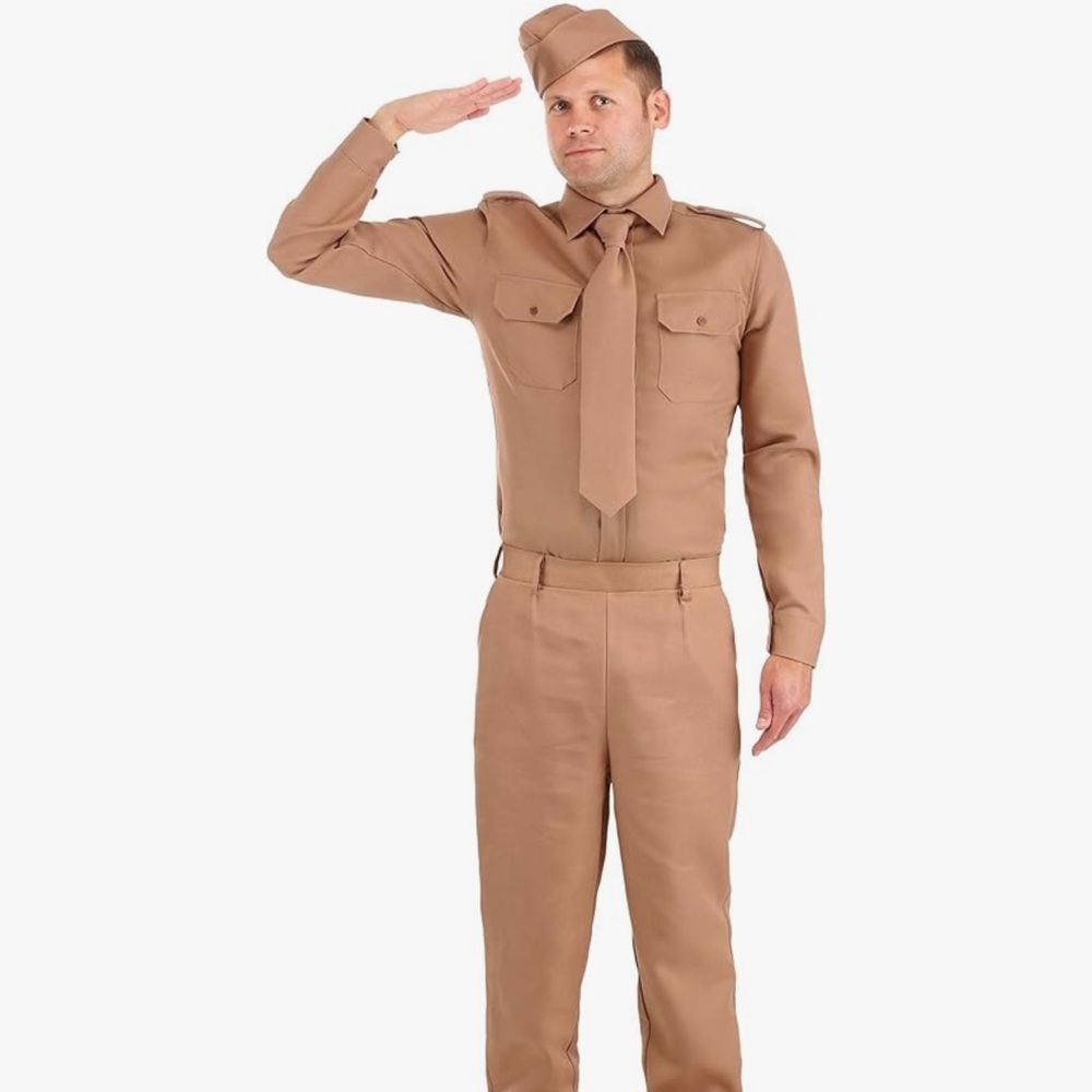 Tan WWII Costume Set with Tie and Hat